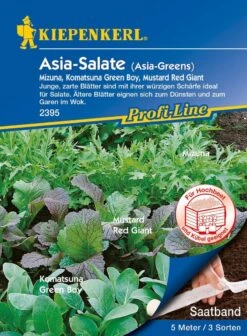 Asia-Salate Mizuna, Komatsuna Green Boy, Mustard Red Giant, Saatband 5 Meter (3 X 1,67 M)