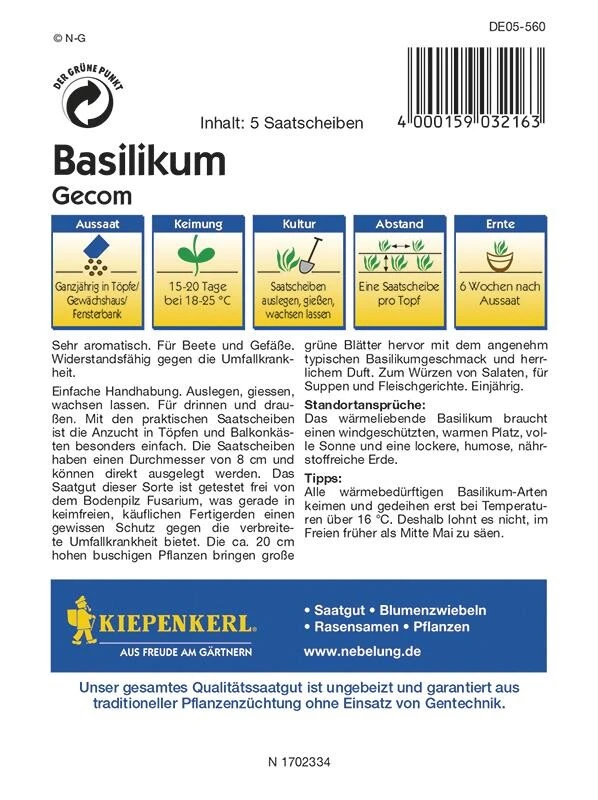 Basilikum Gecom Typ Grosses Grünes Tolerant Saatscheiben – Bild 2