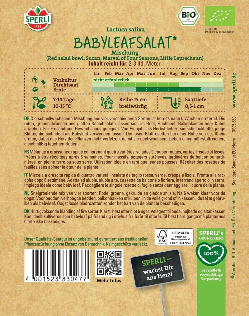 BIO Babyleafsalat, Kübelgeeinet, Schnellwüchsig, Für Mehrfache Ernten, Bio Saatgut Von Sperli – Bild 2