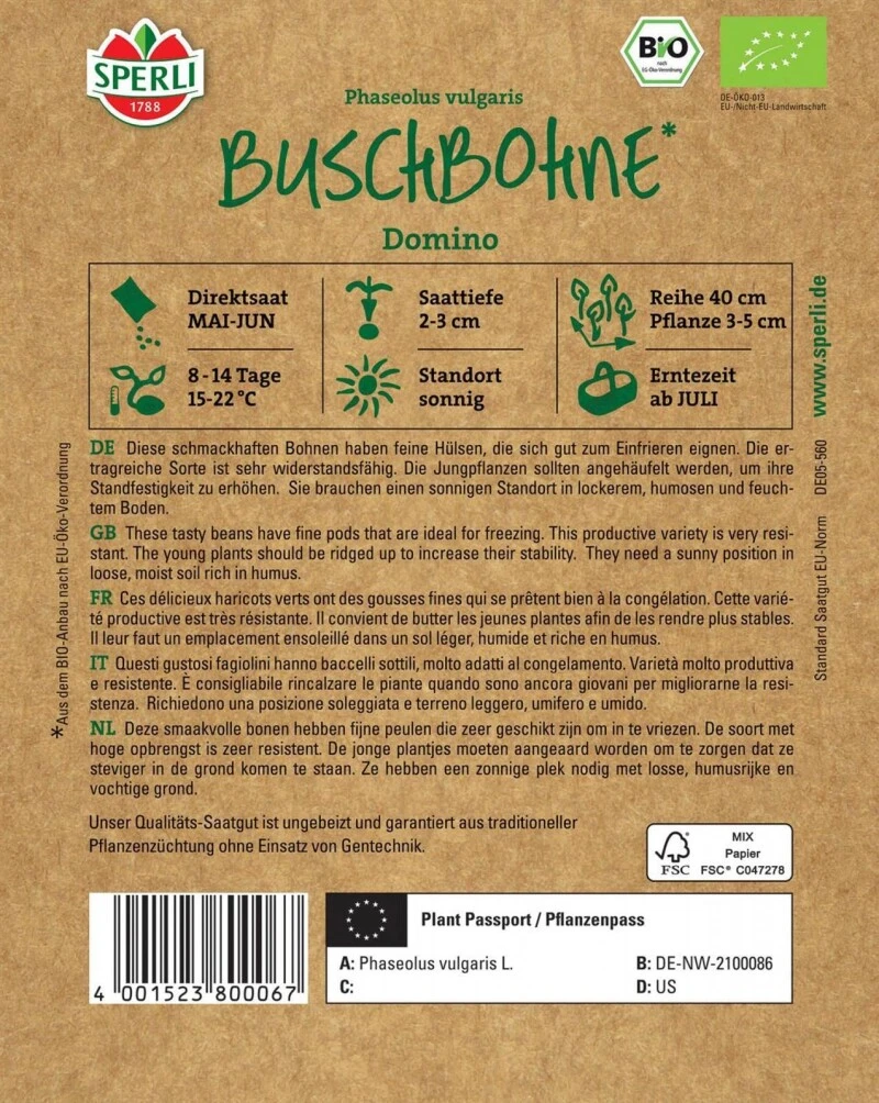 BIO Buschbohne, Ertrag- Reiche Sorte Ist Sehr Widerstandsfähig, Gut Zum Einfrieren Geeignet