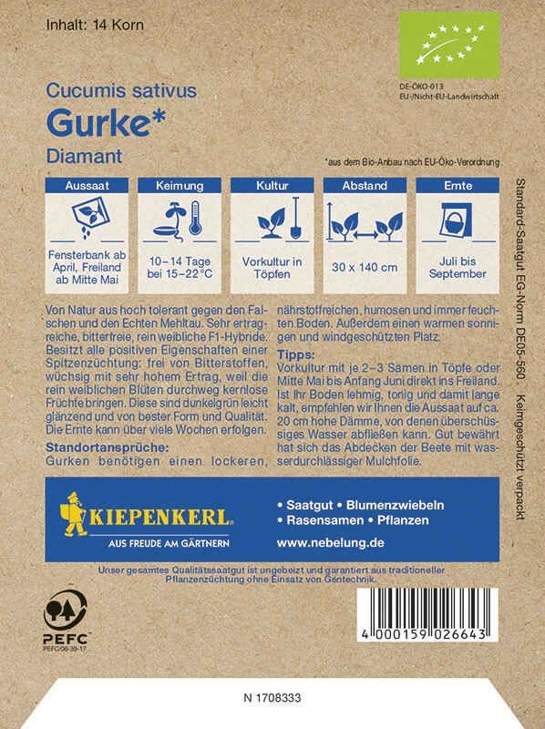 BIO Einlegegurken Traubengurken Diamant F1 Parthenocarp Tolerant Biosaatgut – Bild 2