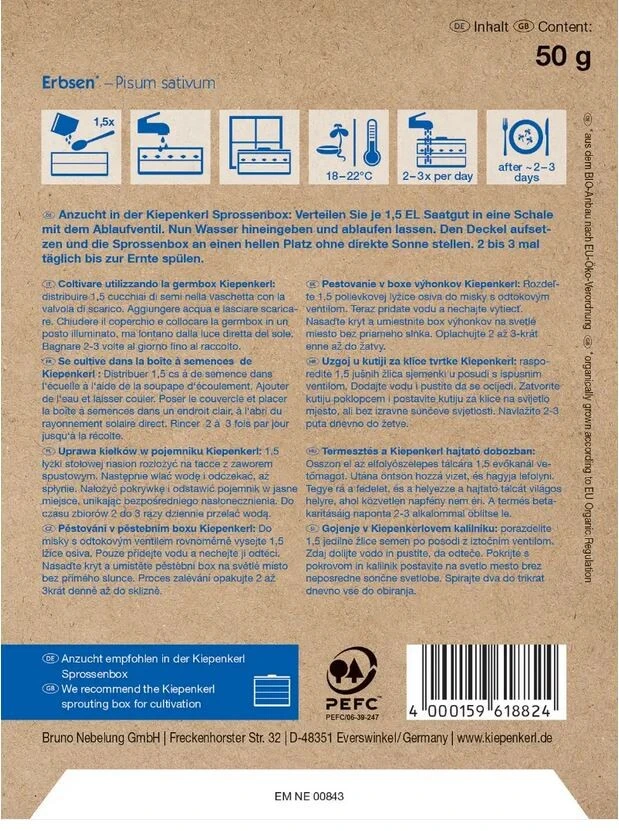 BIO Keimsprossen Erbsen, Inhalt: 50gr., Knackig-süßlicher Geschmack, Bio-Samen Zur Ganzjährigen Anzucht Von Keimsprossen