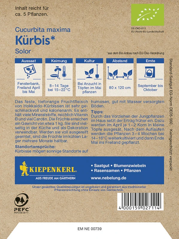 BIO Kürbis, F1, (Uchiki Kuri) Bio-Saatgut, Zwiebelartige Form, Gewicht 1 - 1,5 Kg
