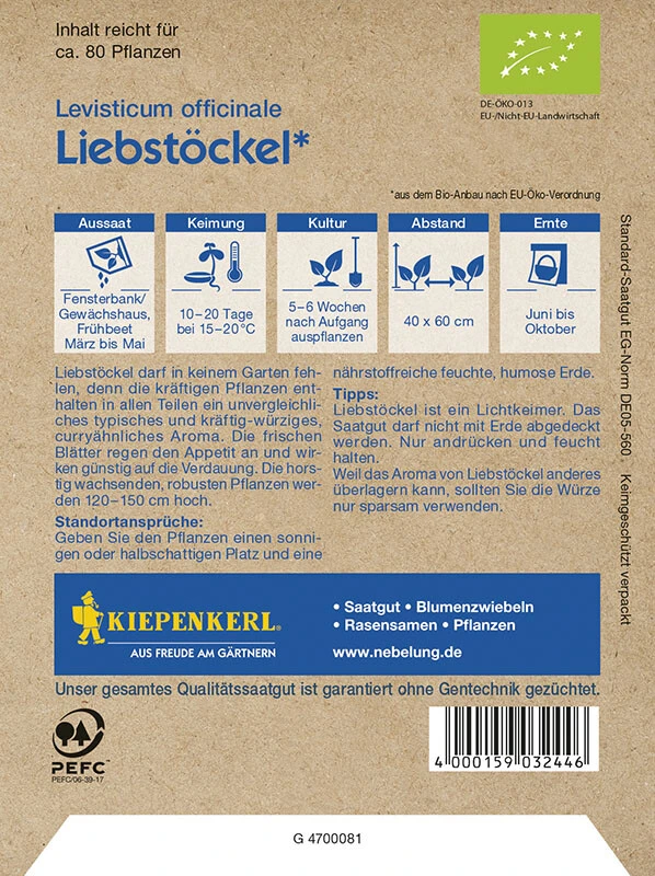 BIO Liebstöckel/ Maggikraut, Typisches Und Kräftig-würziges Curryähnliches Aroma BIO Kräutersamen