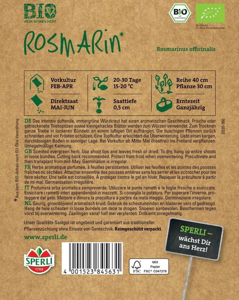 BIO Rosmarin, Intensiv Duftendes Immergrünes Würzkraut