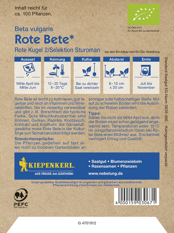 BIO Rote Bete, Robuste Sorte, Bewährt Im Bio-Anbau Für Den Naturgemäßen Anbau