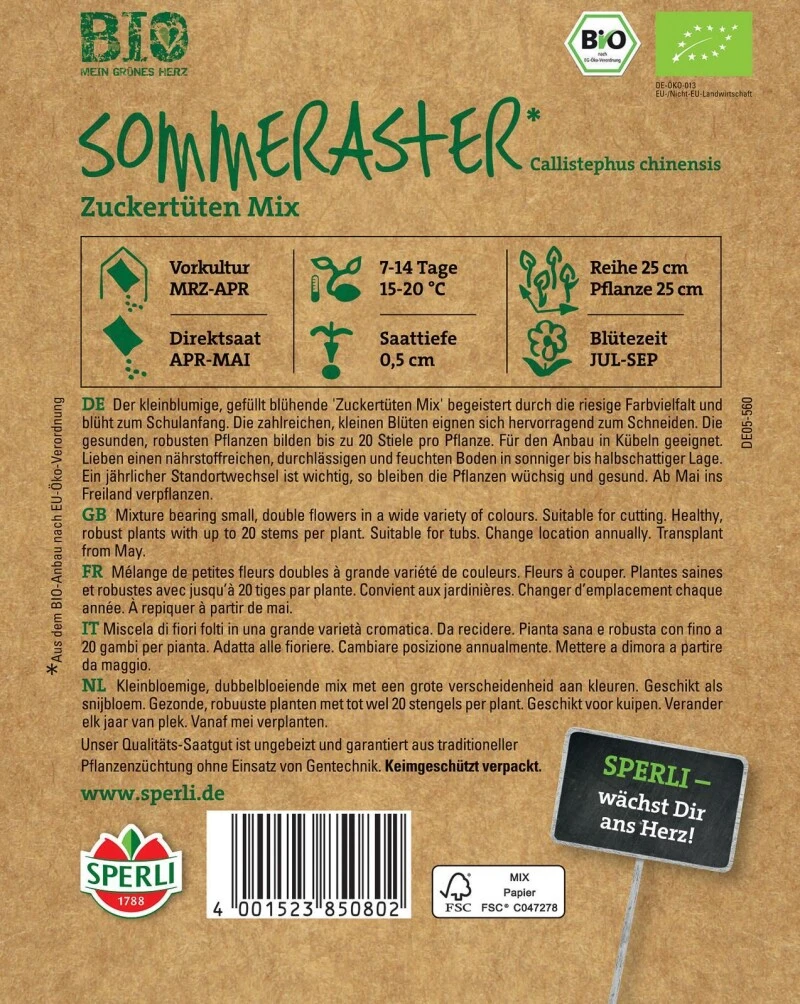 BIO Sommeraster, Kleinblumige Gefüllt Blühende 'Zuckertüten Mix' Begeistert Durch Die Riesige Farbvielfalt – Bild 2