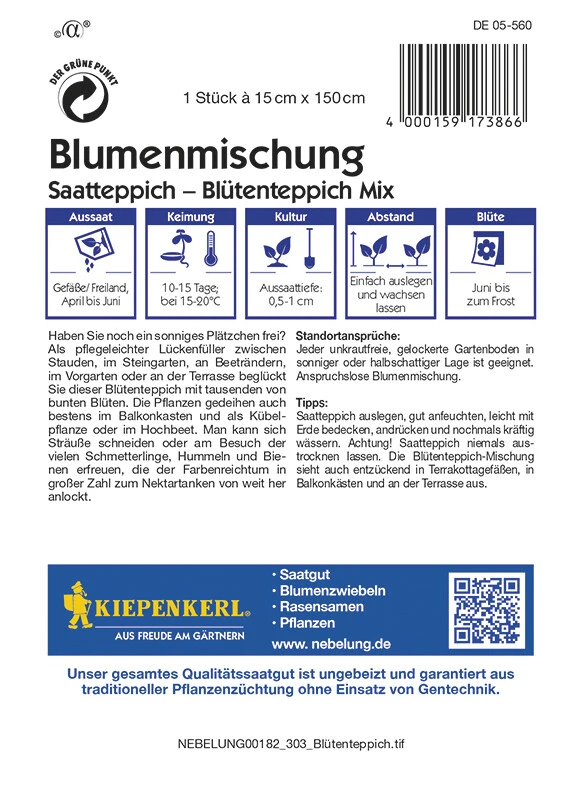 Blumenmischung Blütenteppich Mix Saatteppich (15cm X 150cm) – Bild 2
