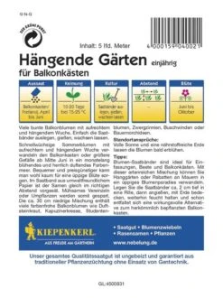 Blumenmischung, Hängende Gärten, Für Balkonkästen, Saatband 5mtr