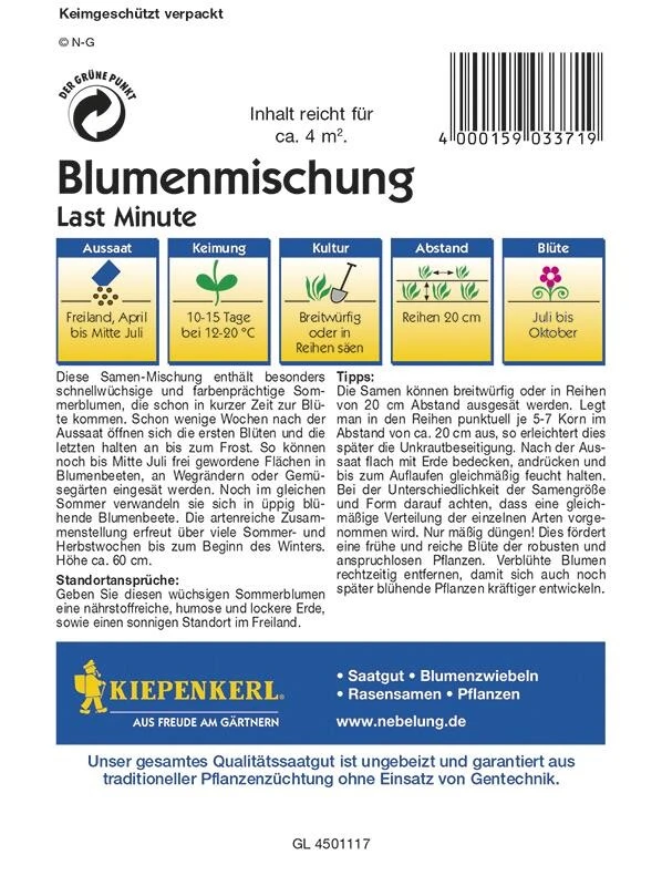 Blumenmischung Last Minute | Schnell Wachsende Sommerblumen | Aussaat Bis Juli | Nektarspender – Bild 2