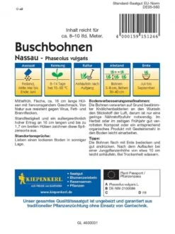 Buschbohne Nassau, Mittelfrüh Mit Hervorragendem Geschmack, Resistent Gegen Virus Fett- Und Brennflecken
