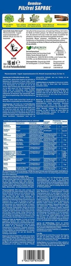 Celaflor Gemüse Pilzfrei Saprol, Auch Für Zierpflanzen, 4 X 4 Ml