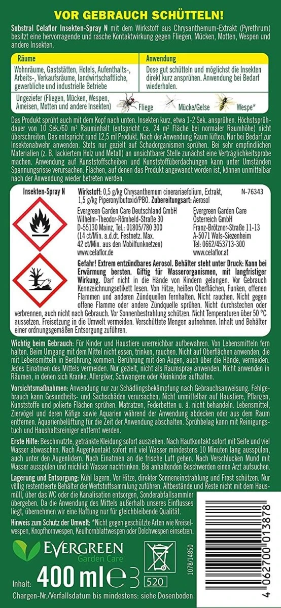 Celaflor Insektenspray 400ml Zur Gezielten Bekämpfung Von Fliegendem Ungeziefern