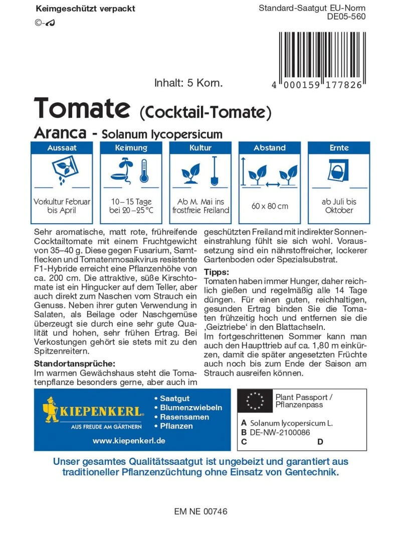 Cocktail-Tomate Aranca F1, Sehr Aromatisch, Früh Reifend, Resistente F1-Hybride