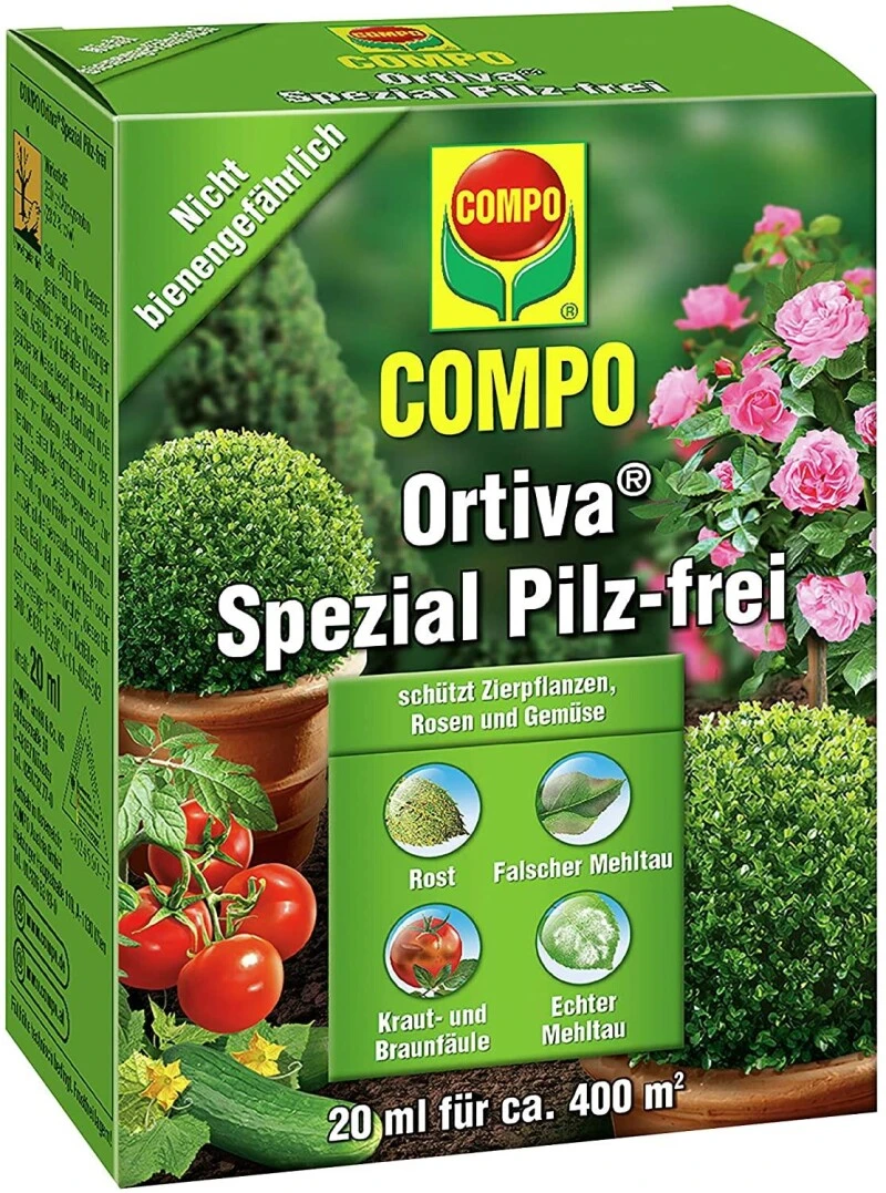 COMPO Ortiva Spezial Pilz-frei, Bekämpfung Von Pilzkrankheiten An Zierpflanzen, Rosen Und Gemüse, Konzentrat Inkl. Messbecher, 20 Ml – Bild 2