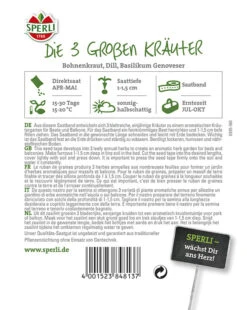 Die 3 Großen Kräuter: Bohnenkraut Dill Basilikum, Saatband 5m