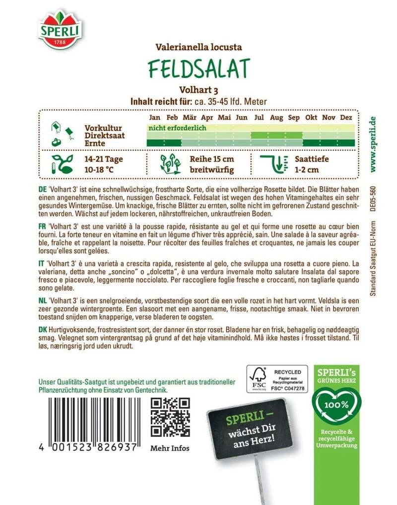 Feldsalat Volhart 3, MaxiPack 20g, Vollherzige Rosette, Schnellwüchsig, Saatgut Von Sperli – Bild 2
