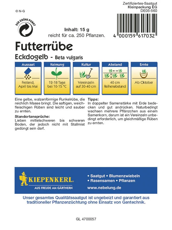 Futterrüben Eckdogelb Portion 15g