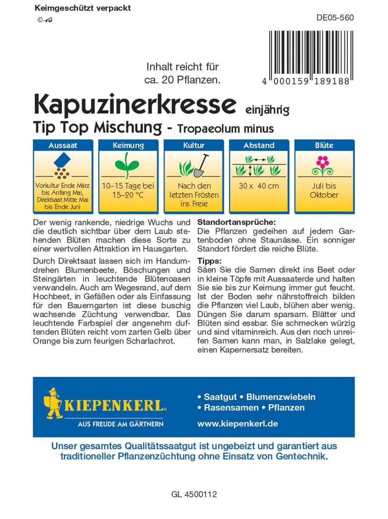 Kapuzinerkresse Tip Top Mischung | Wenig Rankend, Niedriger Wuchs | Wertvolle Attraktion – Bild 2