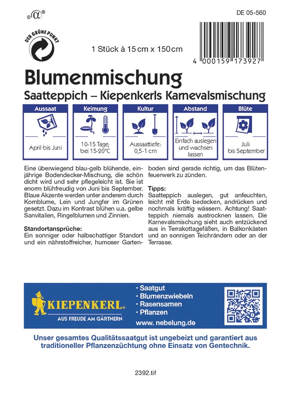 Blumenmischung Kiepenkerls Karnevalsmischung Saatteppich (15cm X 150cm) – Bild 2