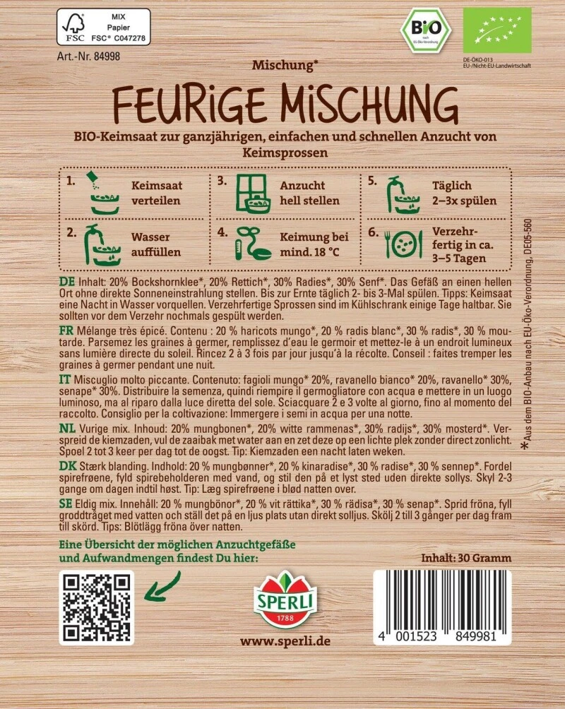 BIO Keimsprossen-Saat Feurige Mischung, Geschmack: Intensiv-würzig (sehr Schaf) – Bild 2