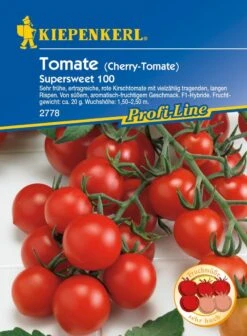 Tomate Supersweet 100, F1, Ertragreiche Cherry-Tomate Sehr Frühe Reife Fruchtgewicht 10 - 20 G