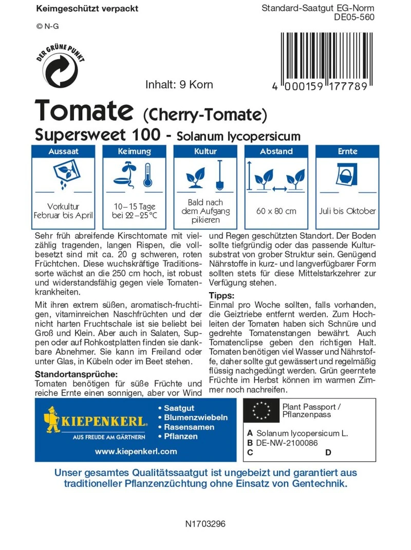 Tomate Supersweet 100, F1, Ertragreiche Cherry-Tomate Sehr Frühe Reife Fruchtgewicht 10 - 20 G – Bild 2