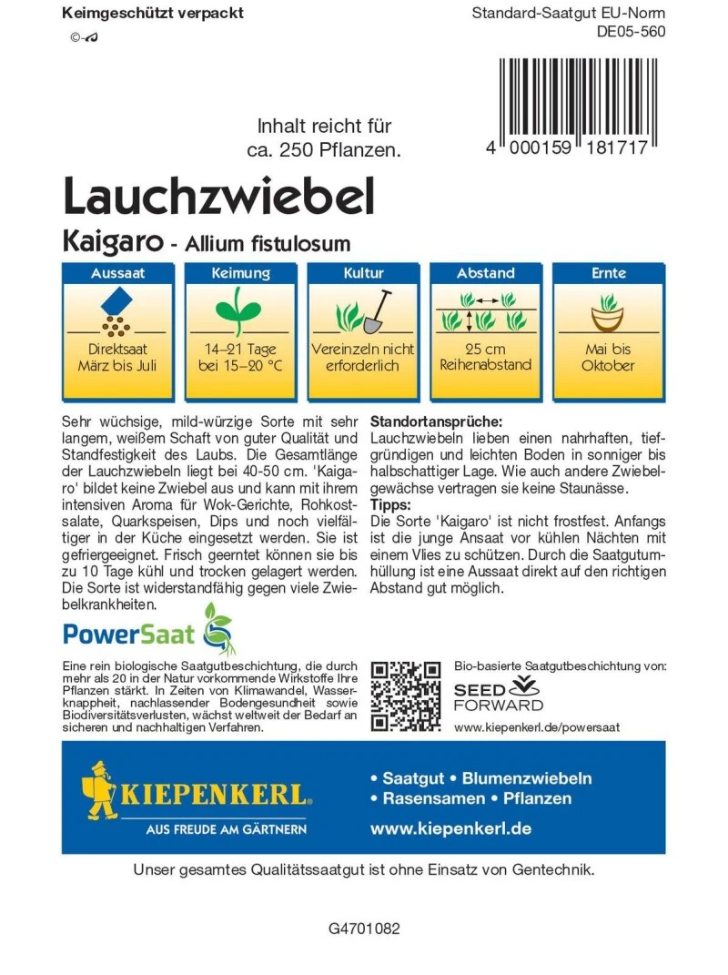 Profi-Line Lauchzwiebel Kaigaro (PowerSaat), Schlank Würzig, Widerstandsfähig/ Tolerant