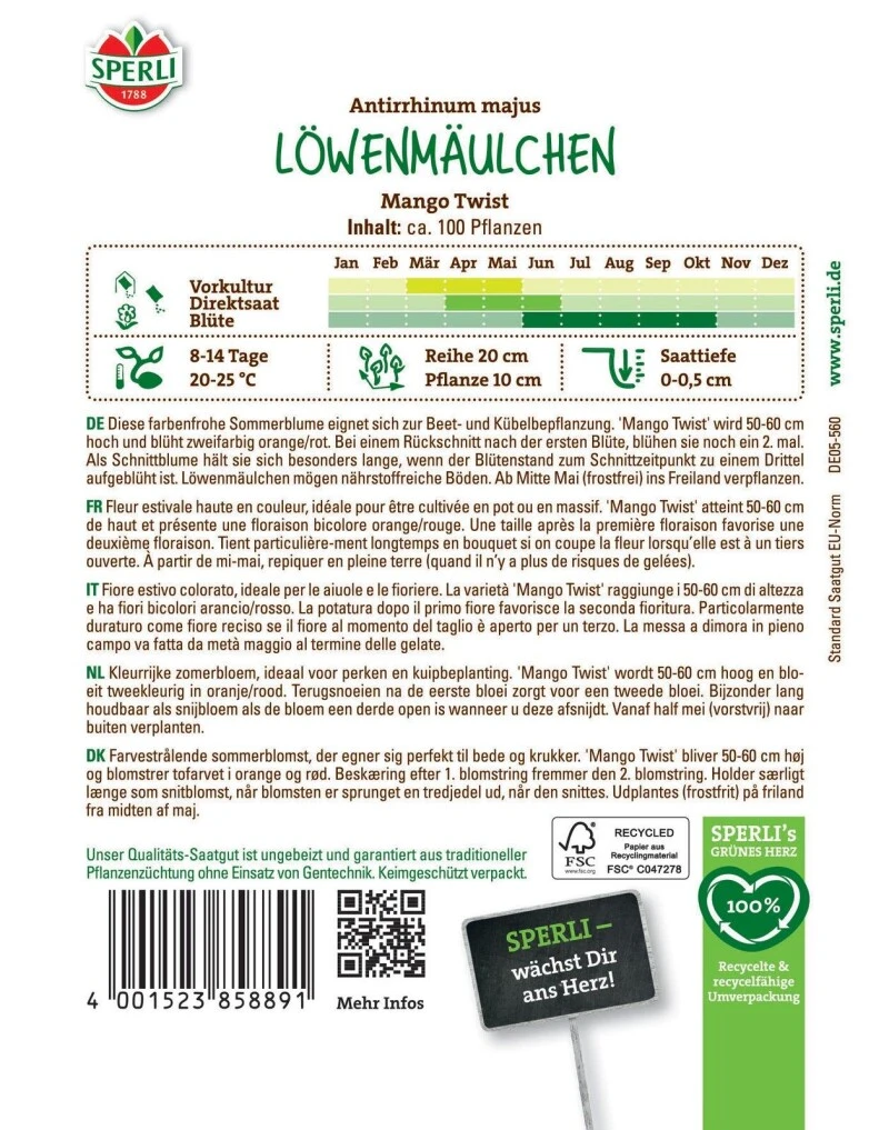 Löwenmäulchen Mango Twist, Kübelgeeignet, Zweifarbige Schnittblume, Saatgut Von Sperli