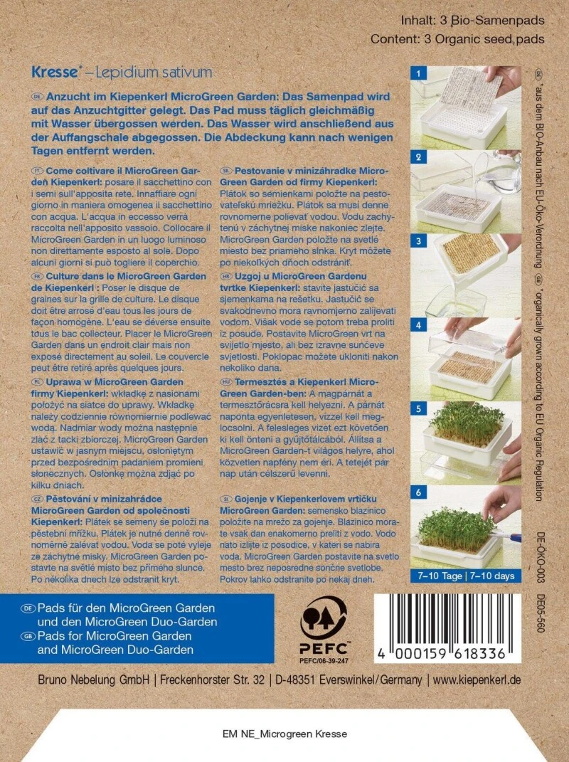 BIO Microgreen Nachfüllpads Kresse, Bio-Samenpads Zur Anzucht Von Keimsprossen