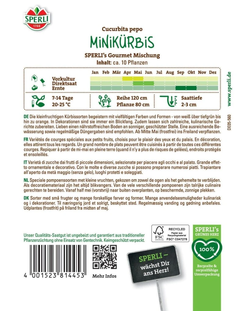 Minikürbis SPERLI's Gourmet Mischung, Formreiche Mischung, Essbar & Dekorativ, Saatgut Von Sperli