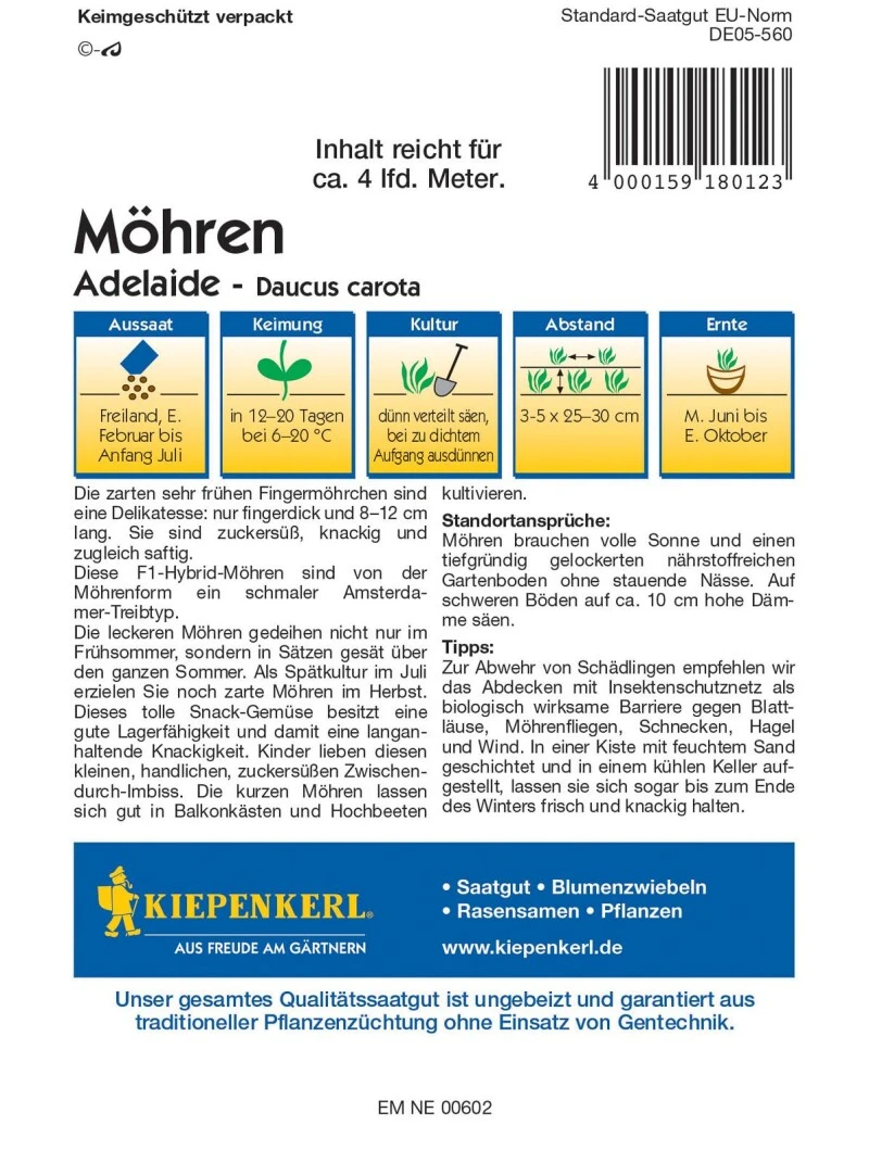 Möhre Adelaide F1, Gleichmäßig-orangene Mini-Karotte Mit Einem Saftigen Würzigen Geschmack, Gut Lagerfähig
