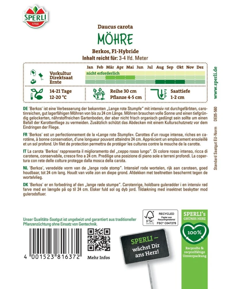 Möhre Berkos F1 (Pillensaatgut) Ertragreiche Lagermöhre, Carotinreich – Bild 2