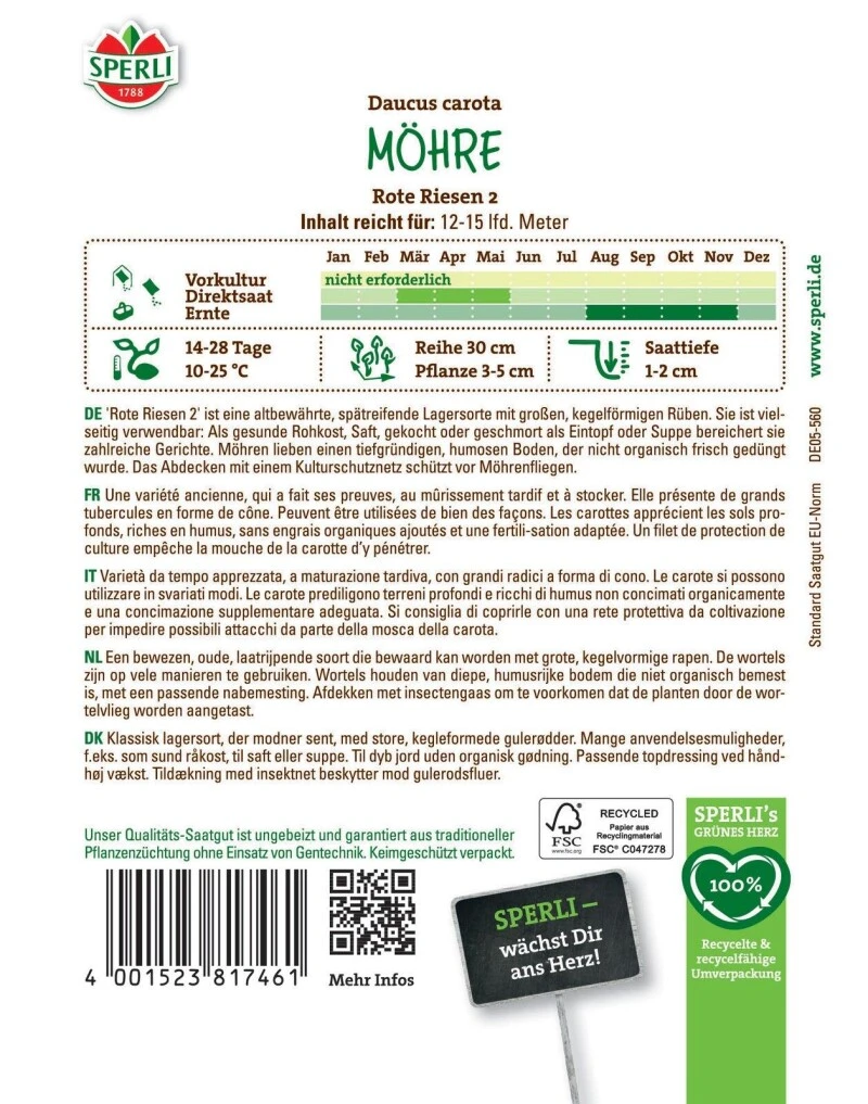 Möhre Rote Riesen 2,altbewährt, Spätreifende Lagersorte, Saatgut Von Sperli – Bild 2