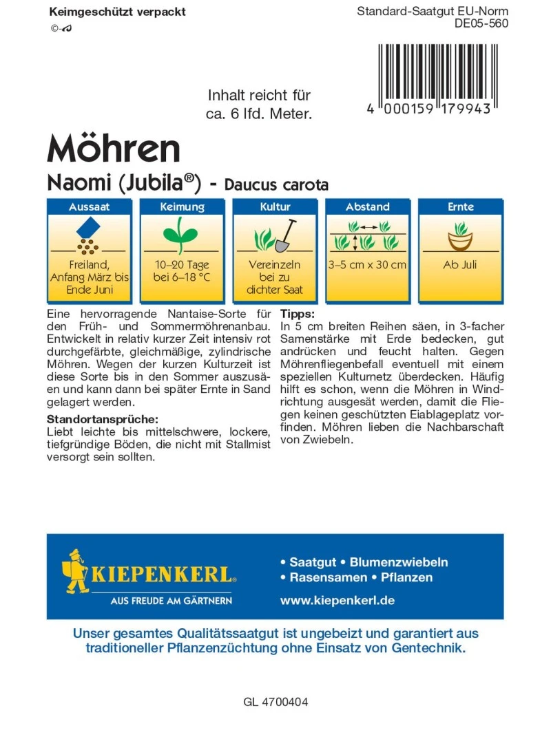 Profi-Line Möhrensamen Jubila® (Naomi), Nantaise-Sorte, Für Früh- Und Sommermöhrenanbau – Bild 2