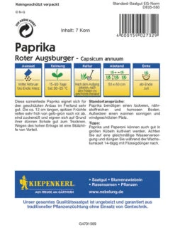 Paprika Roter Augsburger, Für Den Geschützten Anbau Im Freiland, Zuckersüß Dünnschalig
