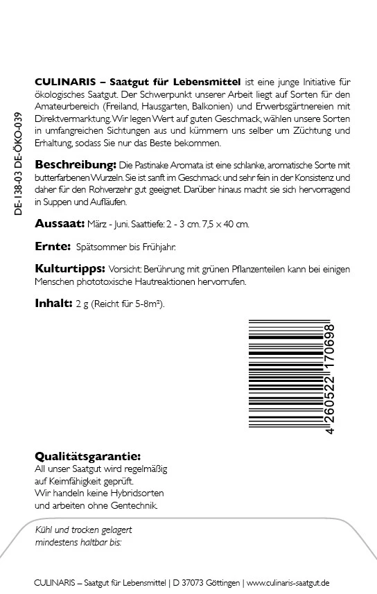 Pastinake Aromata Aromatische Lange Wurzeln – Bild 2