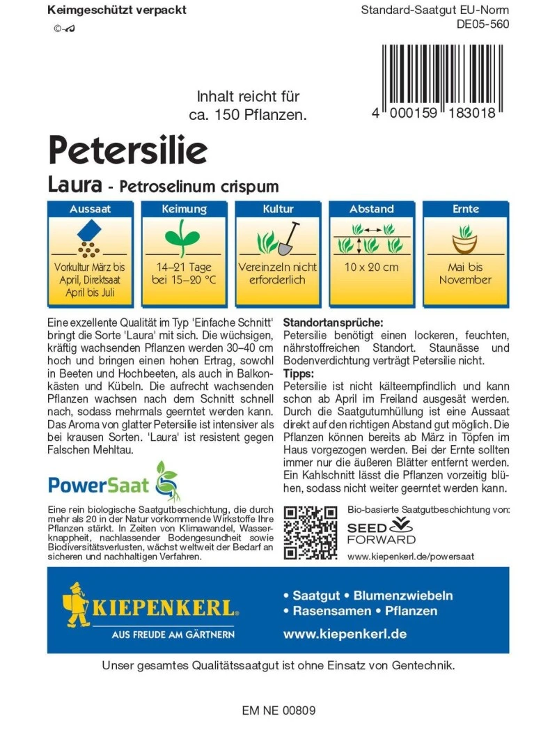 Profi-Line Petersilie Laura (PowerSaat), Aromatisch Und Ertragreich, Glatt, Freiland Und Topf