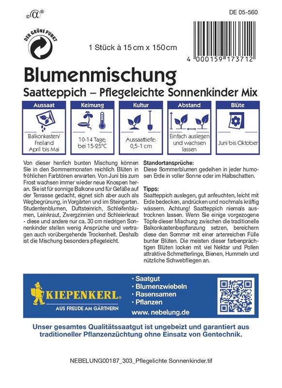 Blumenmischung Pflegeleichte Sonnenkinder Mix Saatteppich (15cm X 150cm)