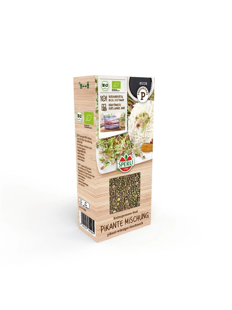 BIO Keimsprossen-Saat Pikante Mischung, Großpackung 200 G, Geschmack: Pikant-würzig
