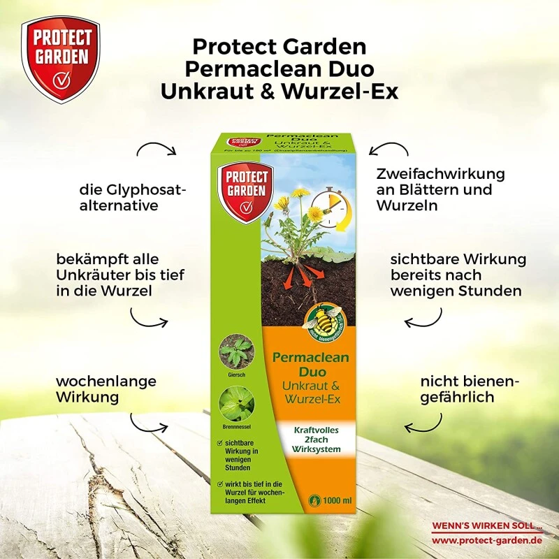 PROTECT GARDEN Permaclean Duo Unkraut & Wurzel Ex, Unkrautvernichter Mit Zweifachwirkung Gegen Alle Unkräuter Und Ungräser, 1000 Ml – Bild 3
