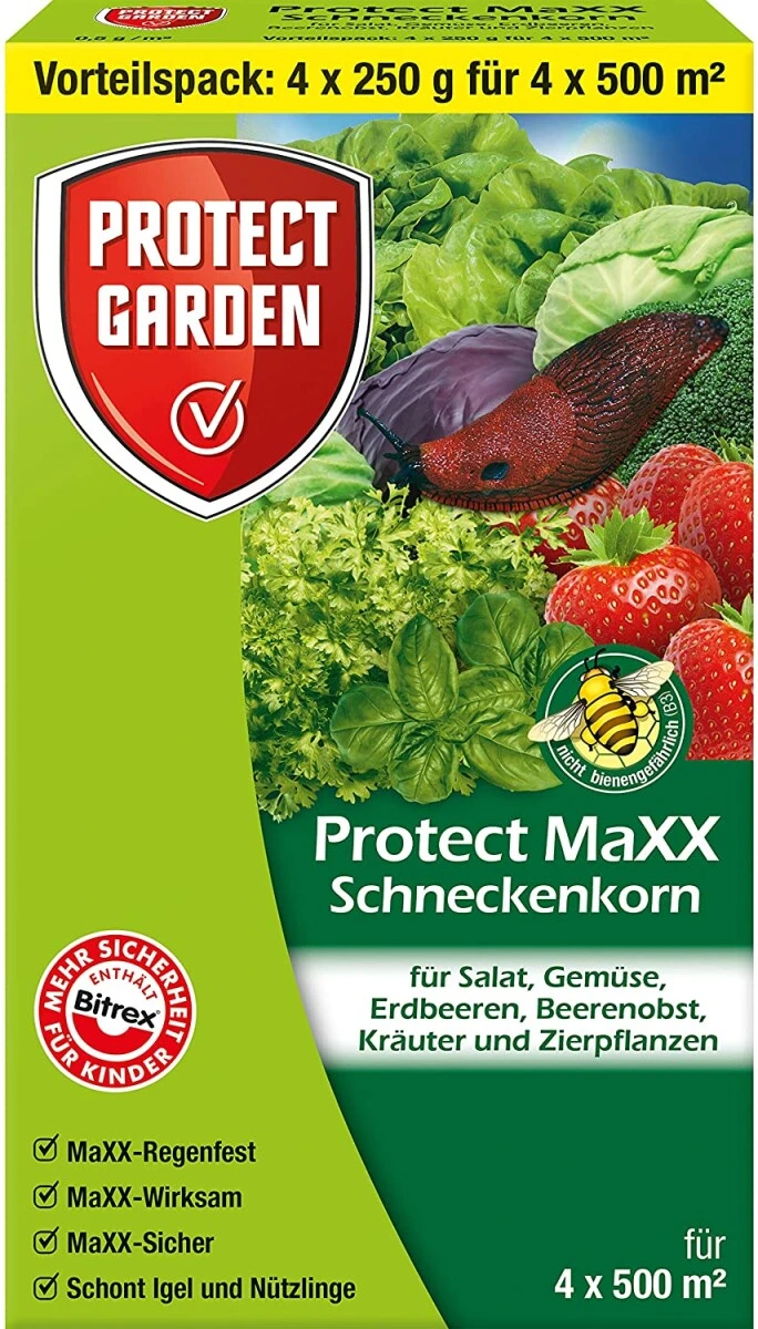 PROTECT GARDEN Protect MaXX Schneckenkorn, Inhalt: 1 Kg (4x 250 G) Für 4x 500m² – Bild 2