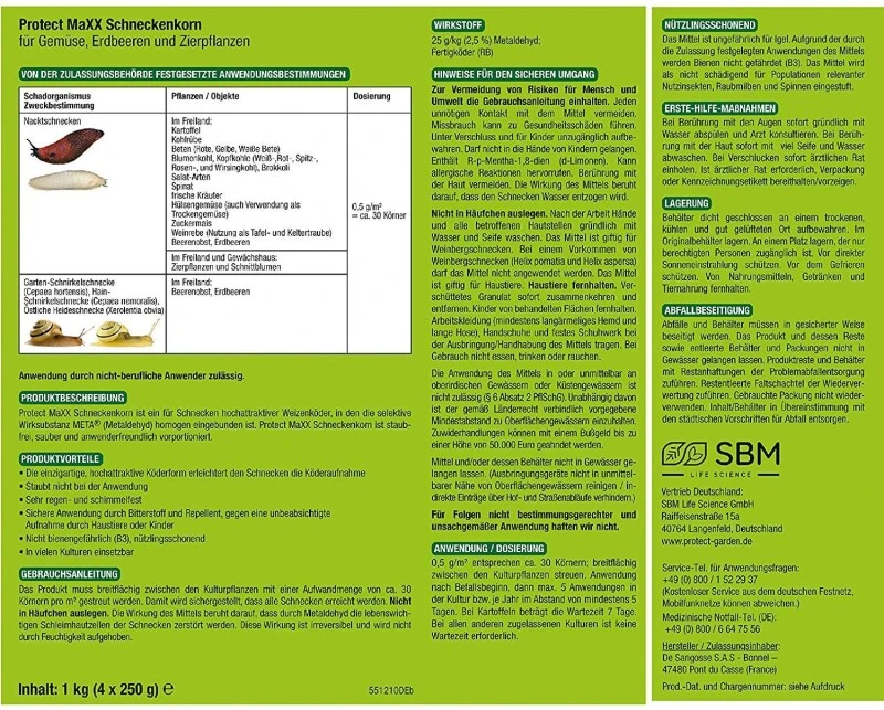 PROTECT GARDEN Protect MaXX Schneckenkorn, Inhalt: 1 Kg (4x 250 G) Für 4x 500m² – Bild 4