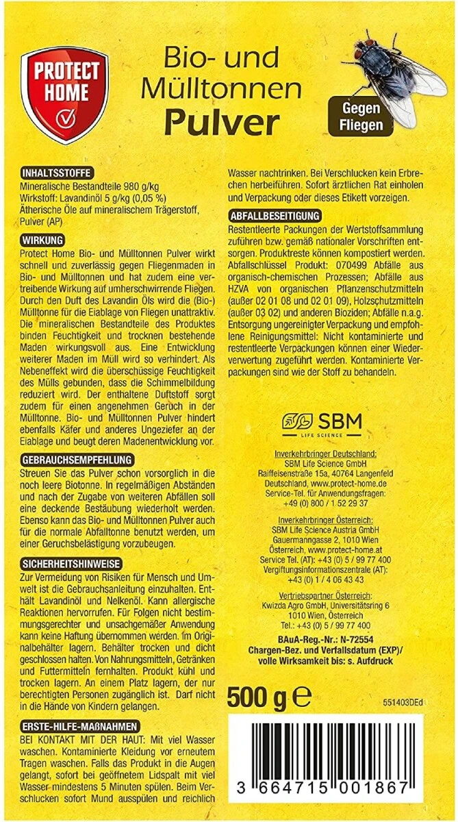 PROTECT HOME Natria Bio- Und Mülltonnenpulver, Gegen Maden Und Fliegen In Der Mülltonne, 500 G – Bild 3