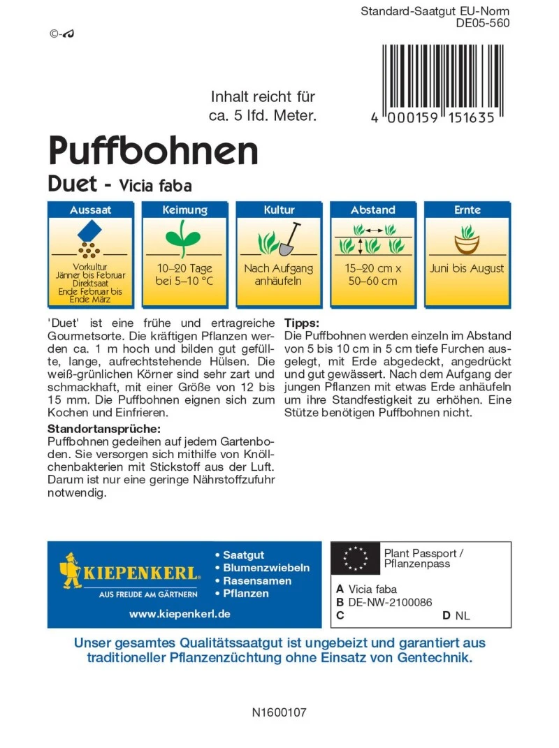 Puffbohne Duet Schmackhafte, Ertragreiche Sorte – Bild 2