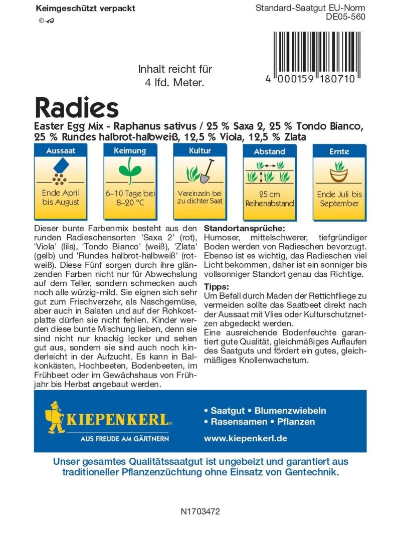 Radieschen Easter Egg Mix, Mild-würzige Mischung, Platz Und Schoßfest – Bild 2