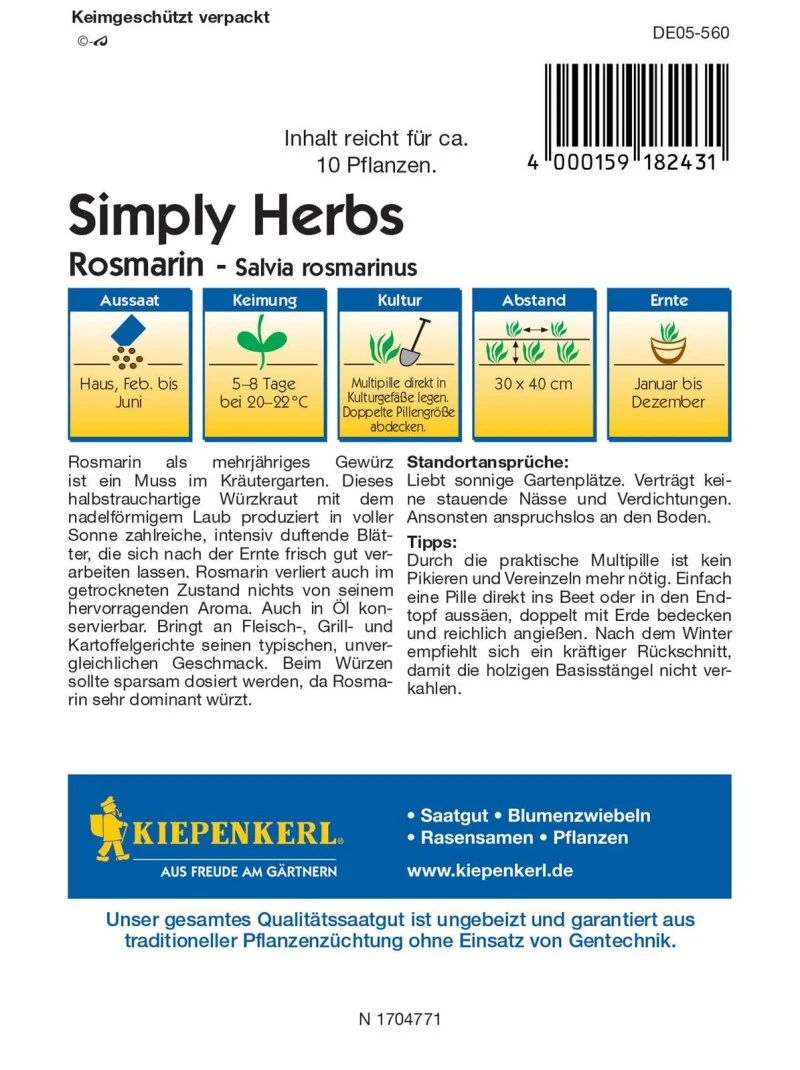 Rosmarin SimplyHerbs, Praktische Multipille, Mehrjährige Gewürz Ist Ein Muss In Jedem Kräutergarten