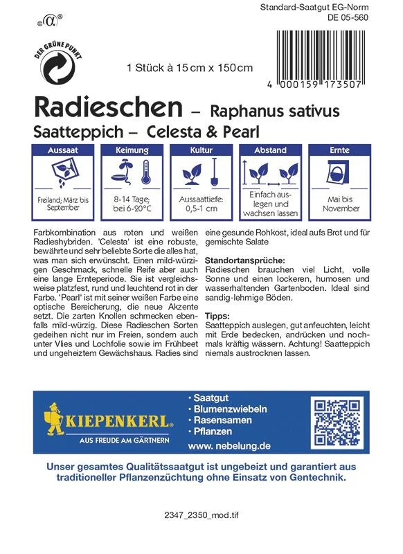 Saatteppich Radieschen Celesta& Pearl (15cm X 150cm)