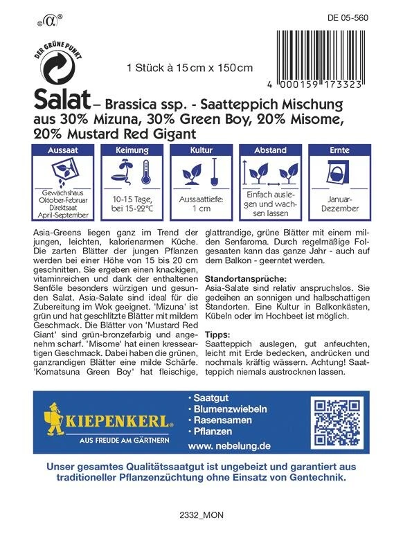 Saatteppich Salat Asia Spicy Green Mix(15cm X 150cm) – Bild 2