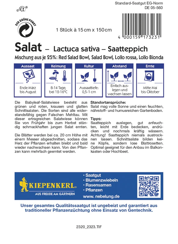 Saatteppich Salat Fitness Mix (15cm X 150cm)